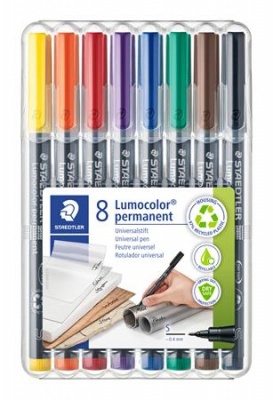 Alkoholos marker készlet, OHP, 0,4 mm, STAEDTLER "Lumocolor® 313 S", 8 különböző szín